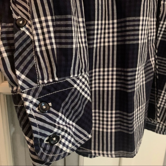 SUPER BAD SHIRT CO navy and black plaid long sleeve button-down shirt Size L - Picture 6 of 15